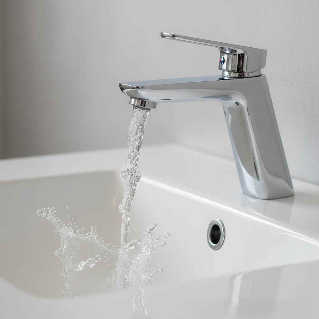 خلاط مياه حديث وأنيق يعكس مستوى تكلفة تشطيب بند السباكة.